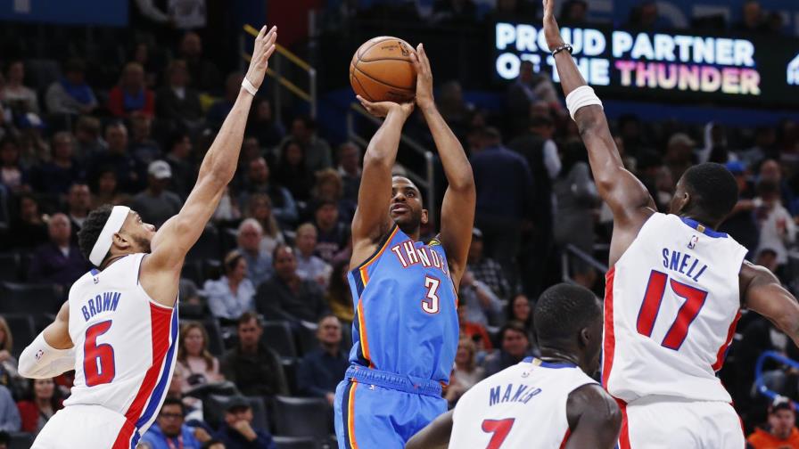 Paul anota 22 puntos y Thunder gana 108-101 a Pistons