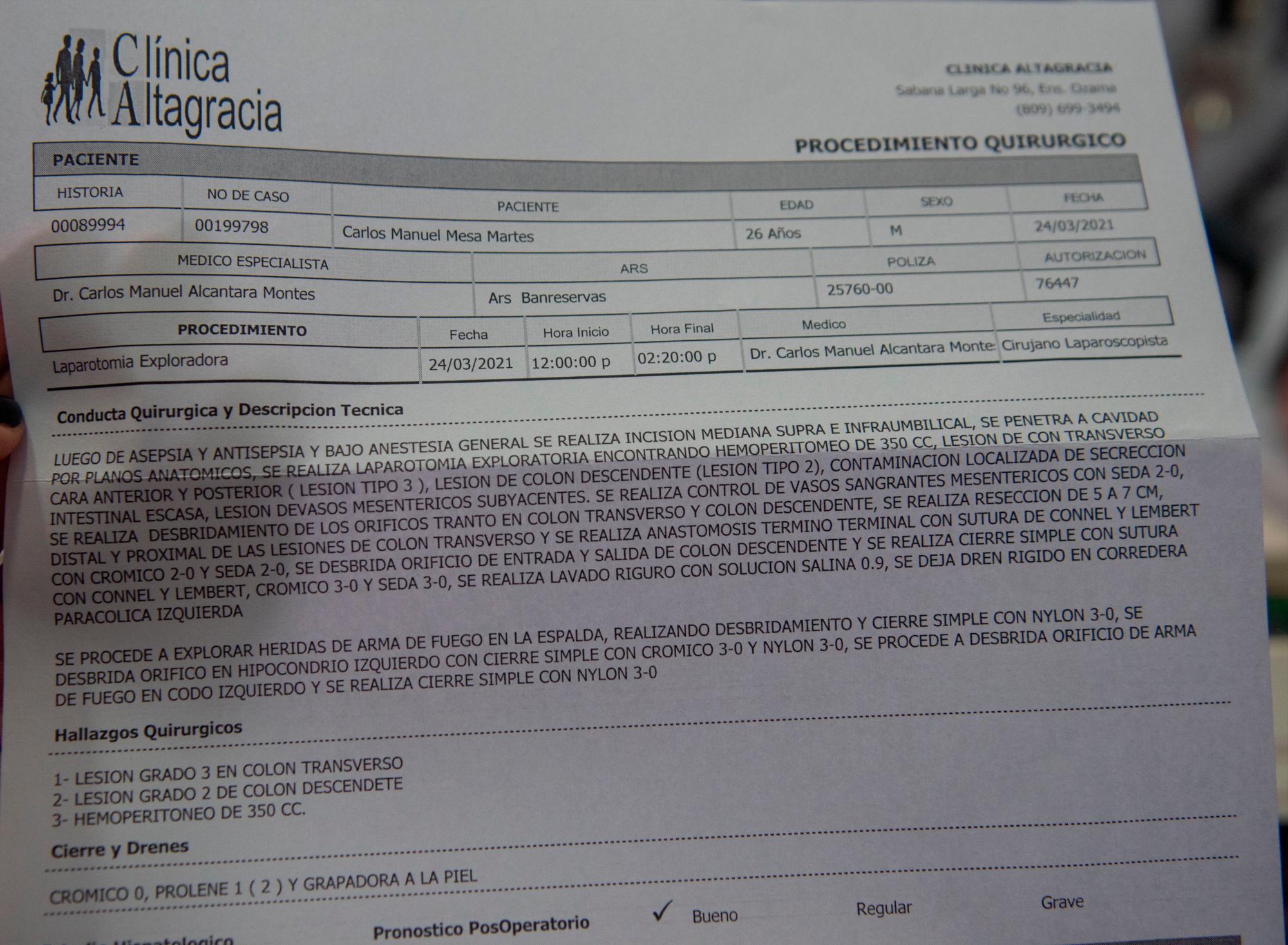 Procedimiento Quirúrgico de la Clínia La Altagracia  