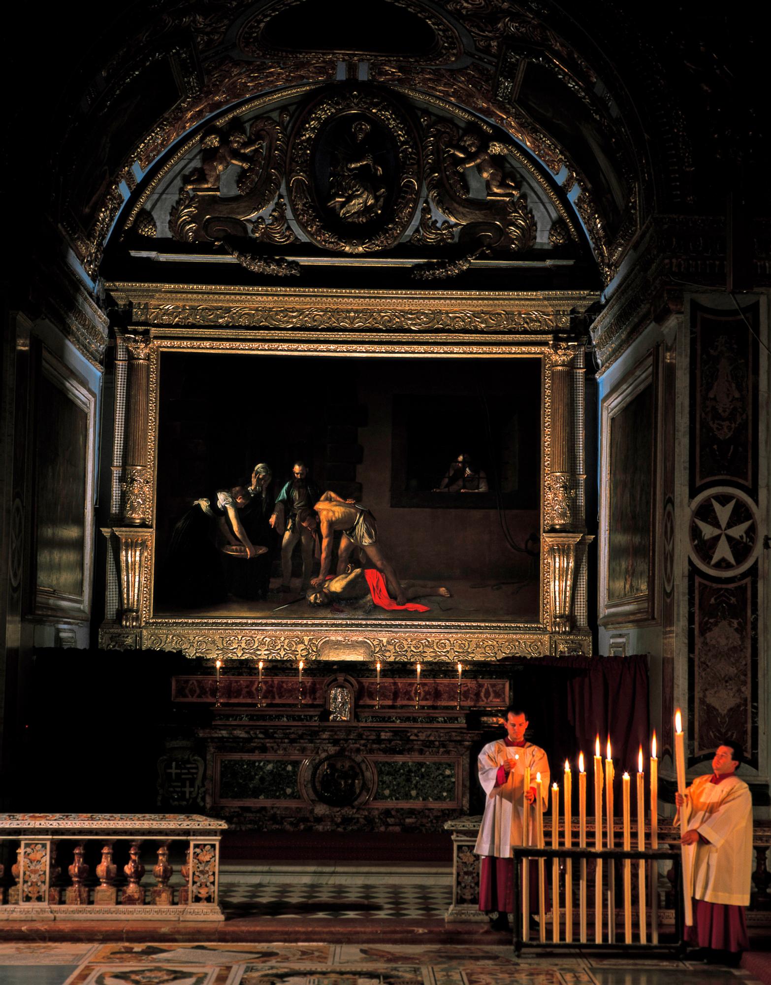 Cuadro: De la decapitación de San Juan Bautista;, de Caravaggio en la concatedral de San Juan, en La Valeta.