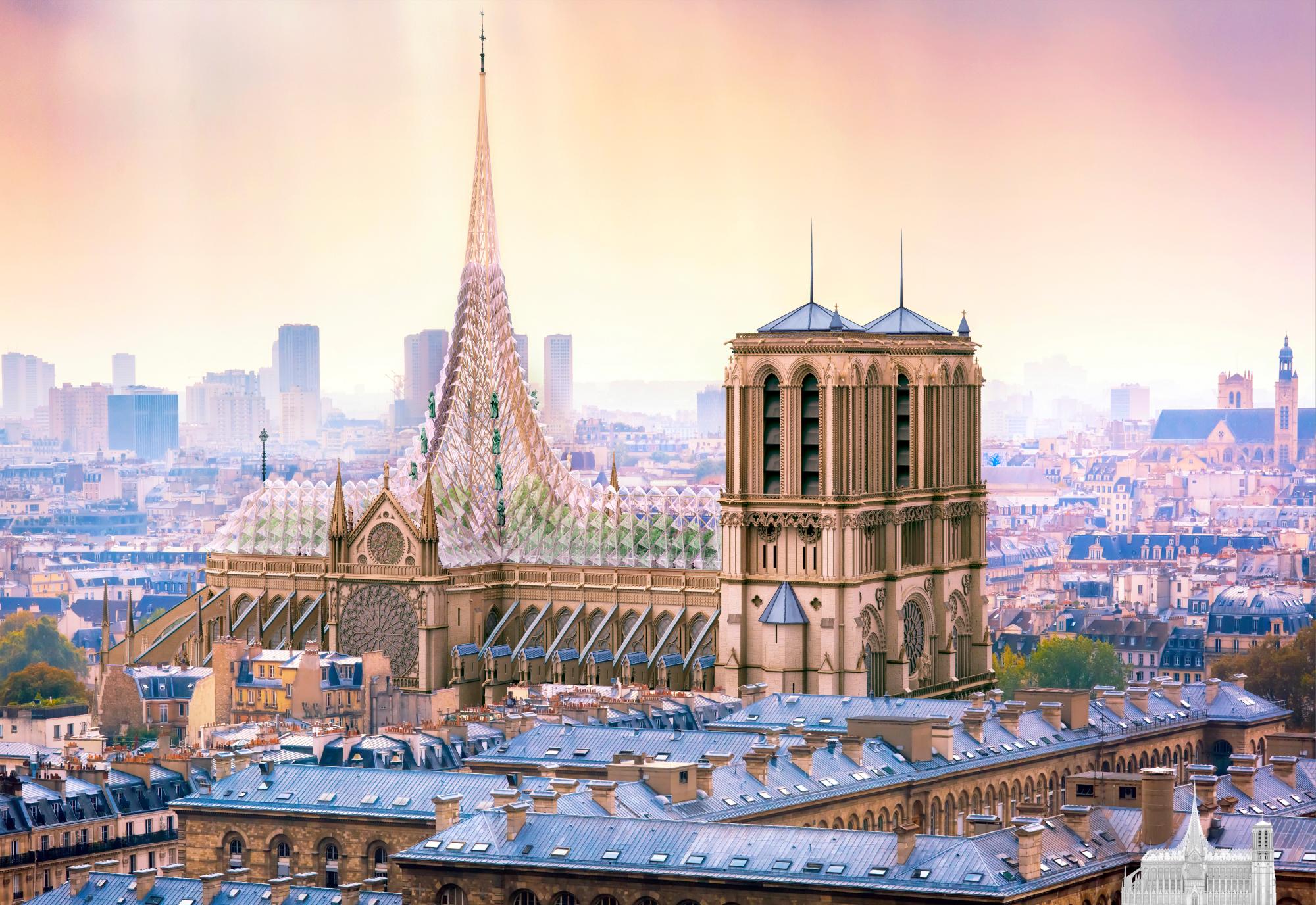La idea futurista de renovación de Notre Dame tras el incendio de 2019.