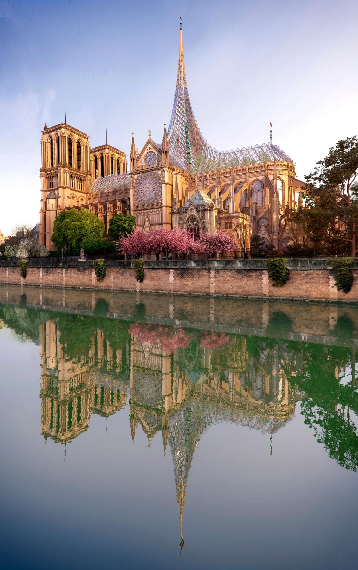 Vista por la tarde de la catedral de Notre Dame, París, Francia, durante la primavera.
