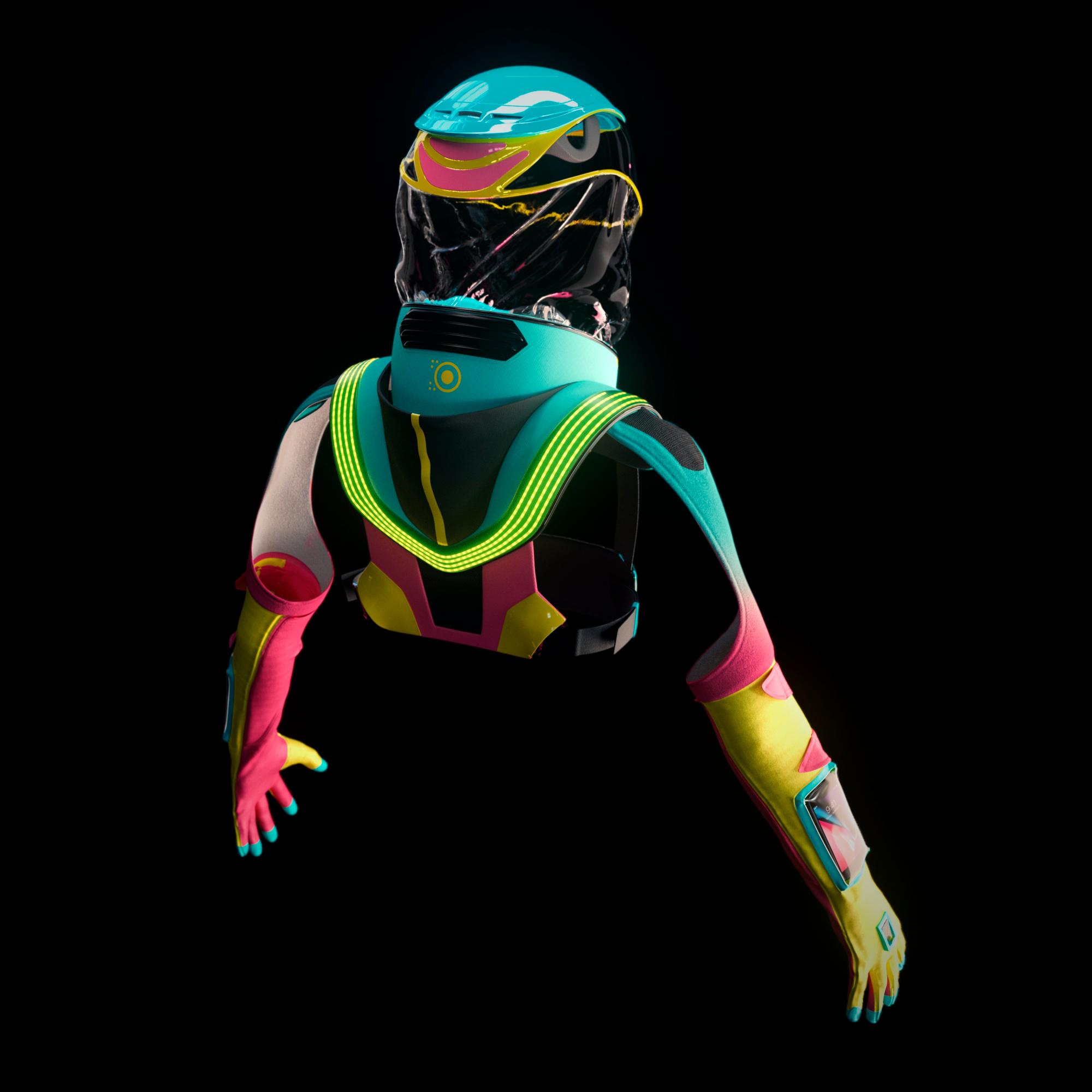 Vista general posterior del traje Micrashell. 