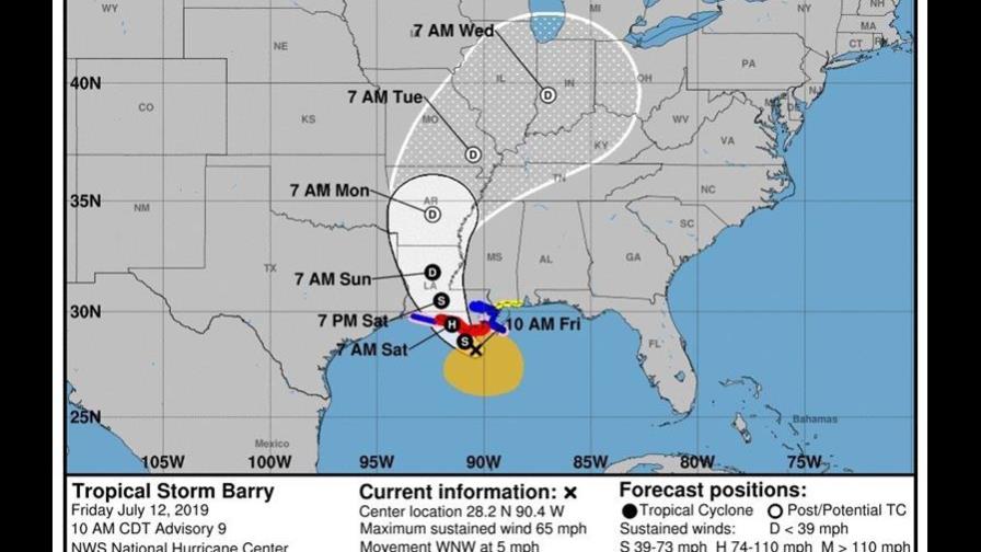 Barry se acerca lentamente a Luisiana y será huracán este sábado