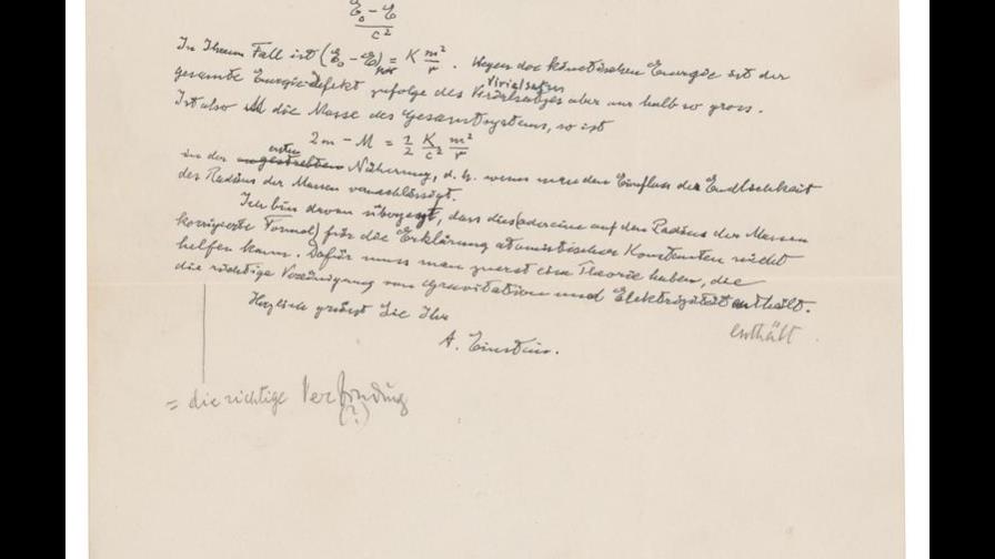 Subastan carta de Einstein en 1,2 millones de dólares