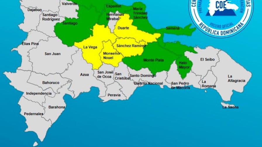 COE: cuatro provincias en alerta amarilla y siete en verde por posibles inundaciones COE: cuatro provincias en alerta amarilla y siete en verde por posibles inundaciones