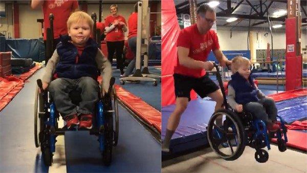 VIDEO: Niño hace acrobacia en trampolín en su silla de ruedas