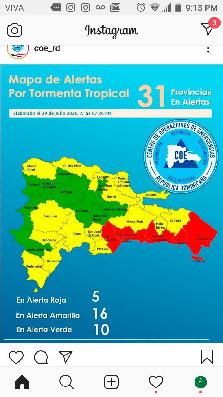 Gran Santo Domingo y cuatro provincias en alerta roja por ciclón tropical