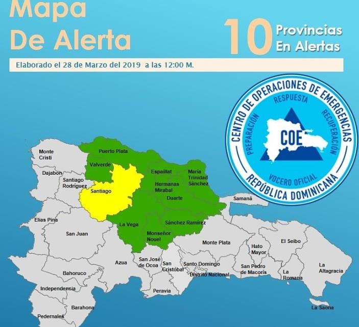 Emiten alerta amarilla para Santiago y verde para otras 9 provincias por lluvias 