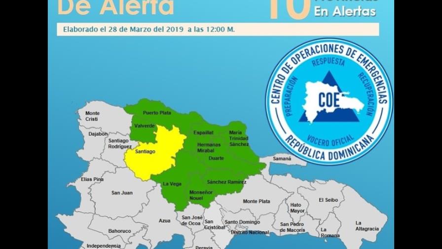 Emiten alerta amarilla para Santiago y verde para otras 9 provincias por lluvias 