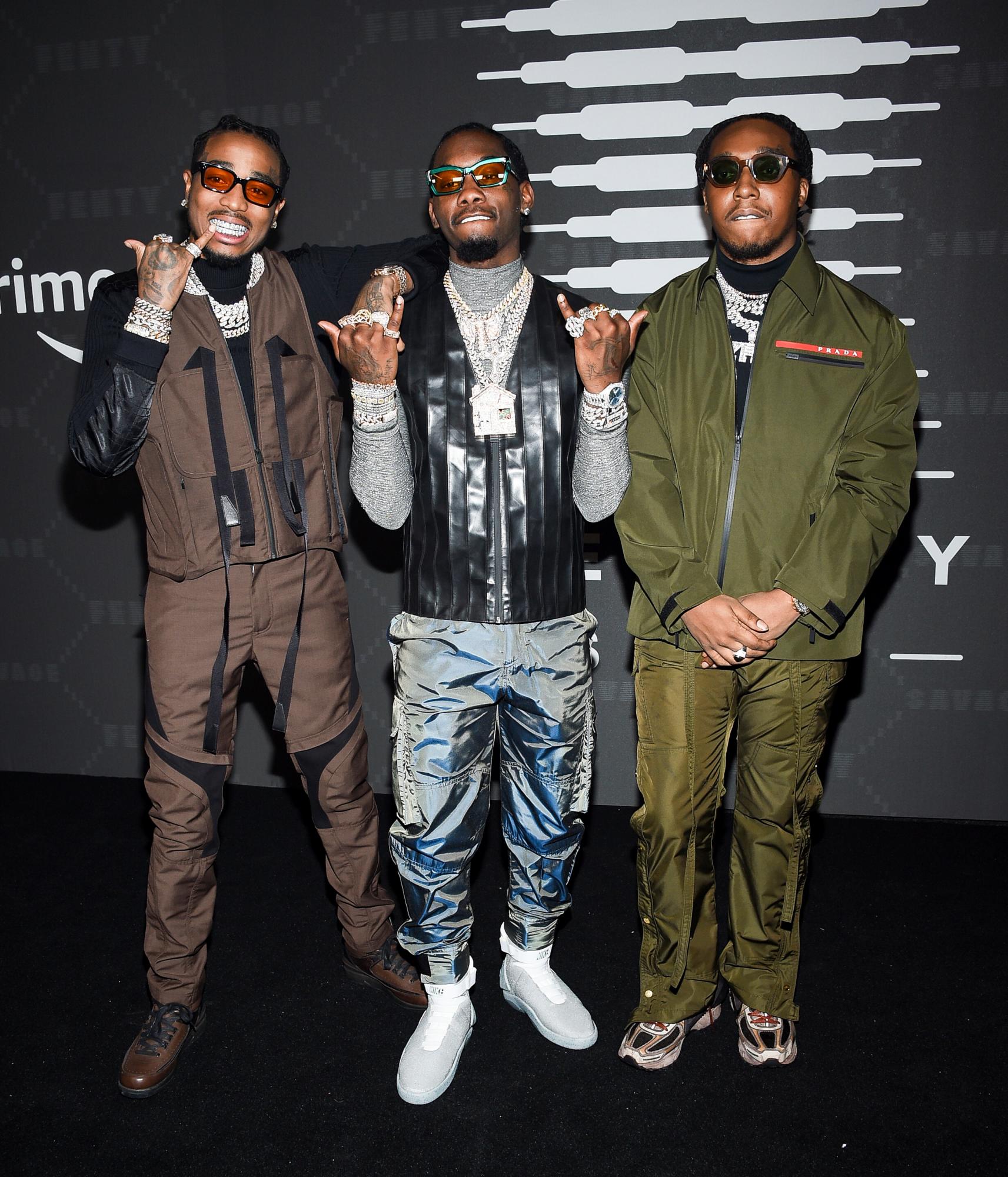 Quavo, Offset, y Takeoff de Migos asisten al desfile de Savage x Fenty de Rihanna en la Semana de la Moda de Nueva York.