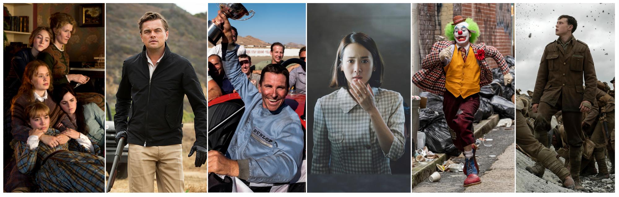 En esta combinación de fotos, escenas de seis películas nominadas al Oscar. De izquierda a derecha: Little Women, Once Upon a Time... in Hollywood, Ford v. Ferrari, Parasite, Joker y 1917. Los Oscar se entregan el domingo 9 de febrero del 2020.