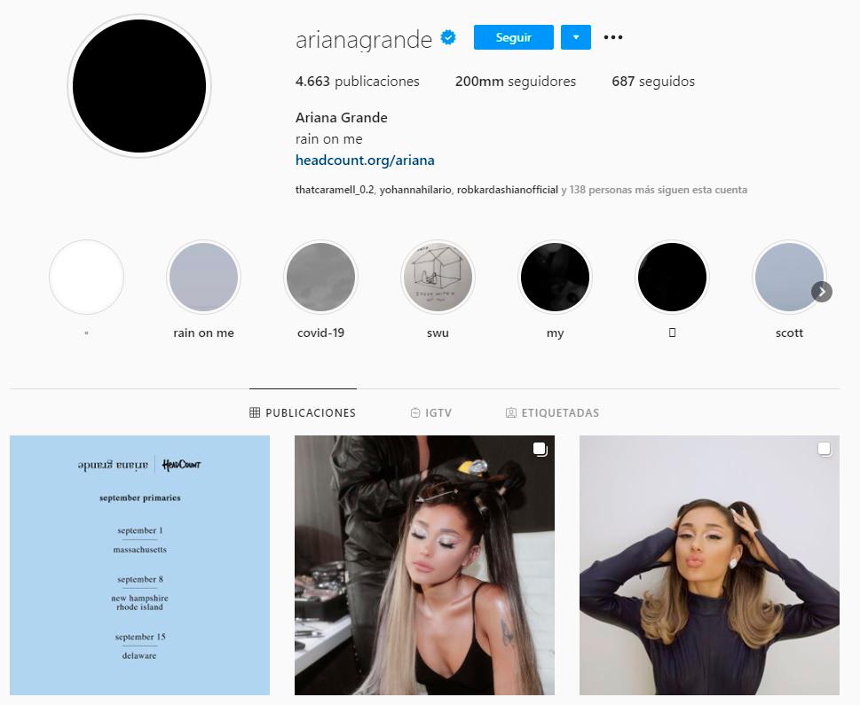 Ariana Grande alcanza los 200 millones de seguidores en Instagram ...