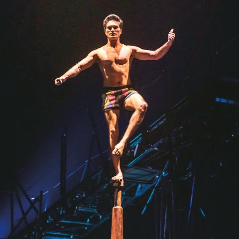 Mallakhamba. Por primera vez en la historia de Cirque du Soleil, presenta  un número de Mallakhamb. Este es un deporte indio en el que una gimnasta realiza posturas de yoga aéreas en un poste de madera.