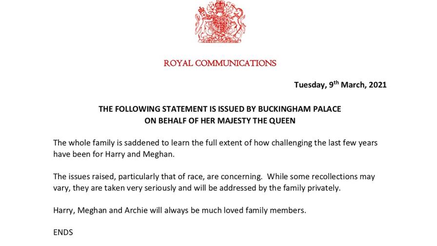 Respuesta de Buckingham a entrevista de Enrique y Meghan