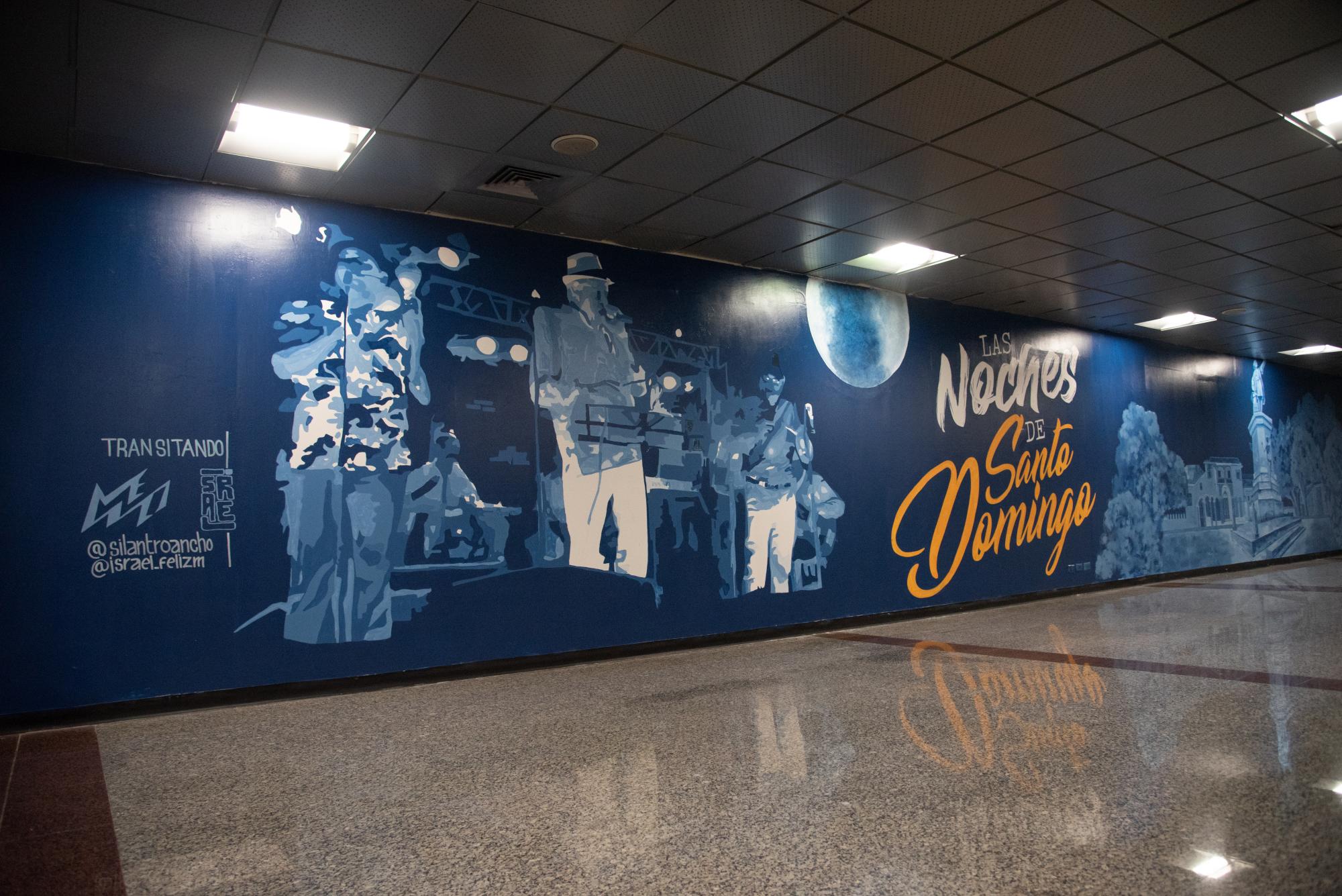 La noche de Santo Domingo también tiene su retrato en los murales que adornan las paredes del Aeropuerto Las Américas (Foto: Dania Acevedo / Diario Libre)