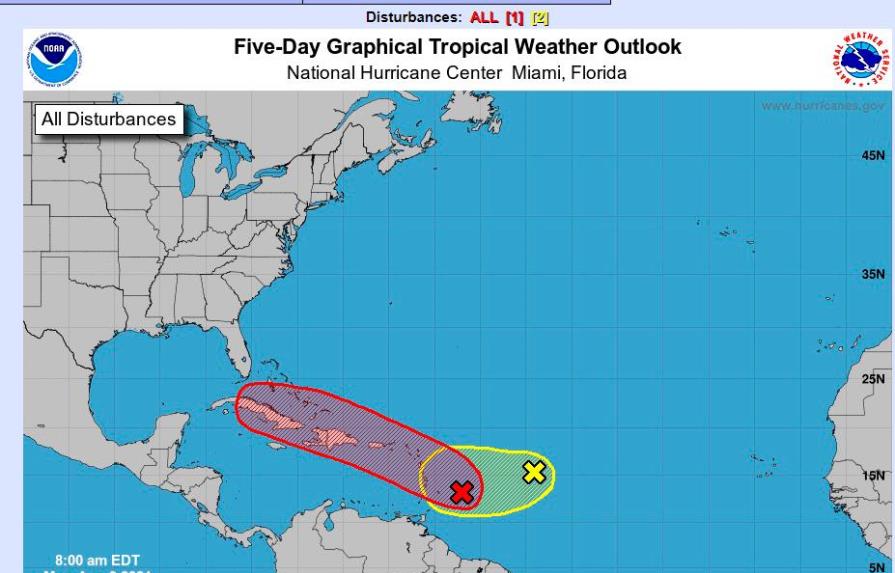 Posible depresión tropical pasaría “muy próximo” a RD a mediado de semana
