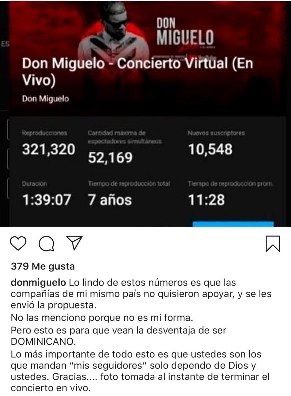 Don Miguelo se queja de la falta de apoyo de las marcas en su concierto en  YouTube - Diario Libre