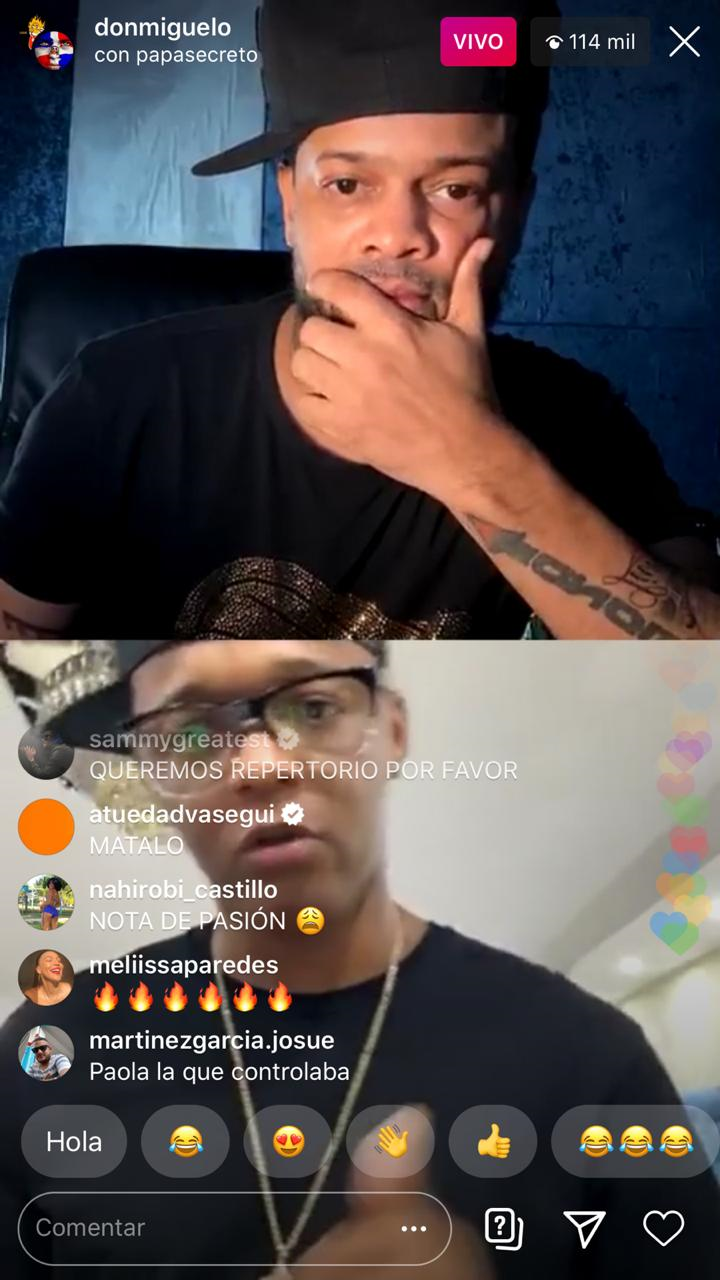 Don Miguelo y Secreto durante el live amistoso. Instagram