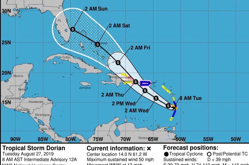 Dorian pasó por Santa Lucía y se aproxima a Puerto Rico y República Dominicana