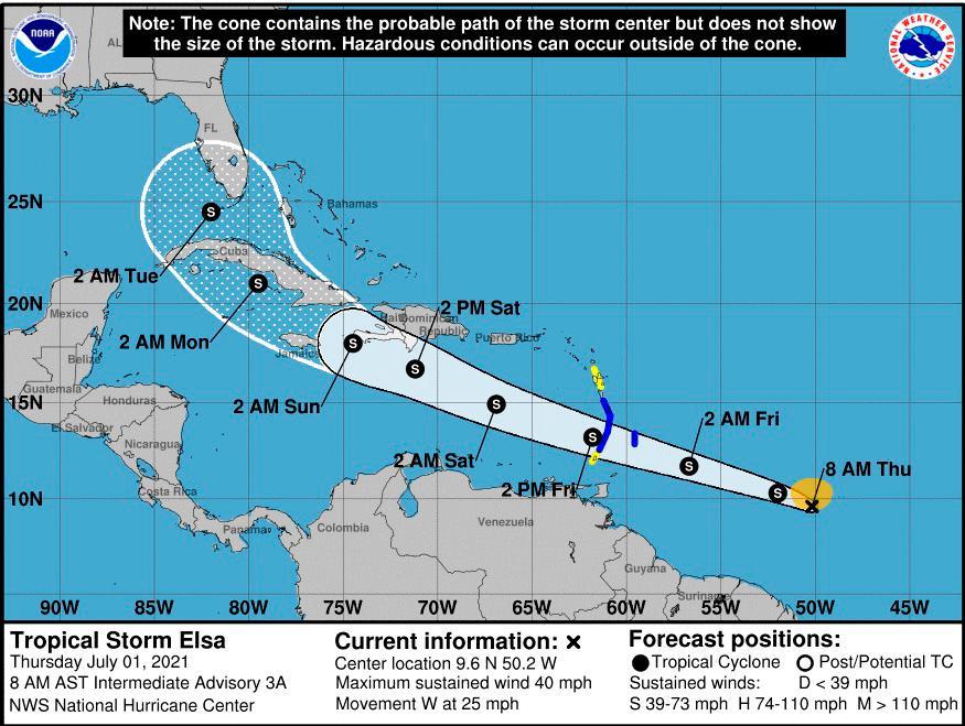 Tormenta Elsa estará próximo a la costa sur de República Dominicana el sábado