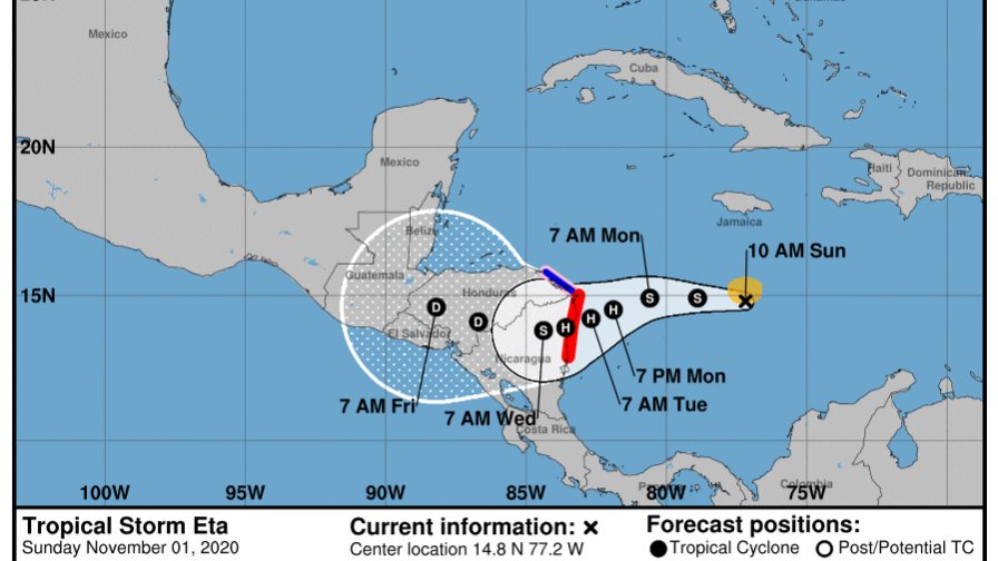Tormenta Eta ganará fuerza de huracán; se dirige a Nicaragua