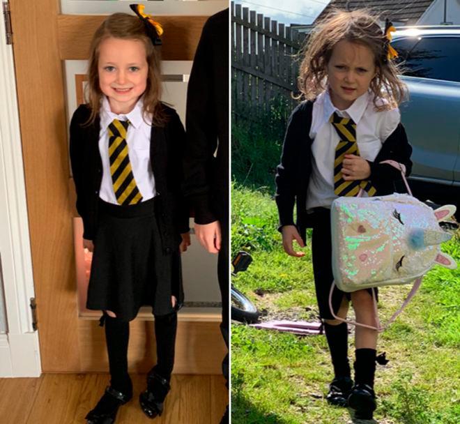Foto del antes y después de una niña en su primer día de clases se hace viral 