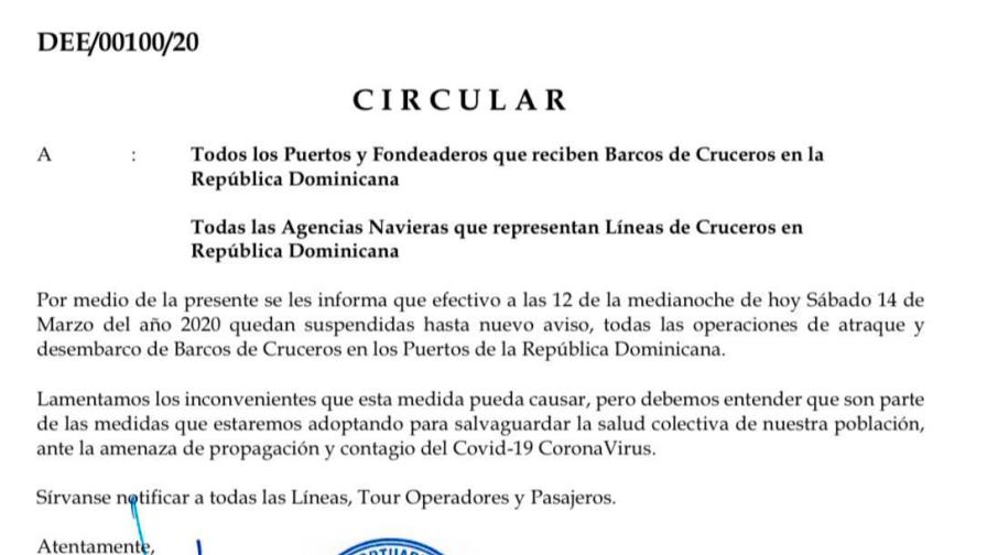 Suspenden de manera indefinida atraque y desembarco de crucero en todos los puertos del país Suspenden de manera indefinida atraque y desembarco de crucero en todos los puertos del país