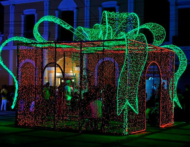 Caja de regalo en el parque.
