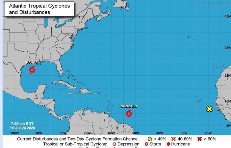 Gonzalo se acerca al Caribe mientras tormenta Hanna gana fuerza rumbo a Texas