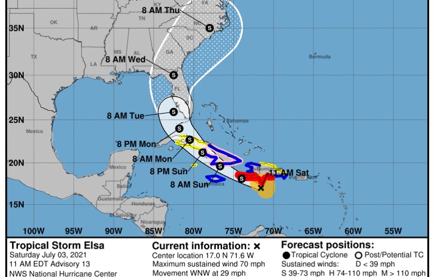 Elsa se debilita y se acerca a República Dominicana como tormenta tropical