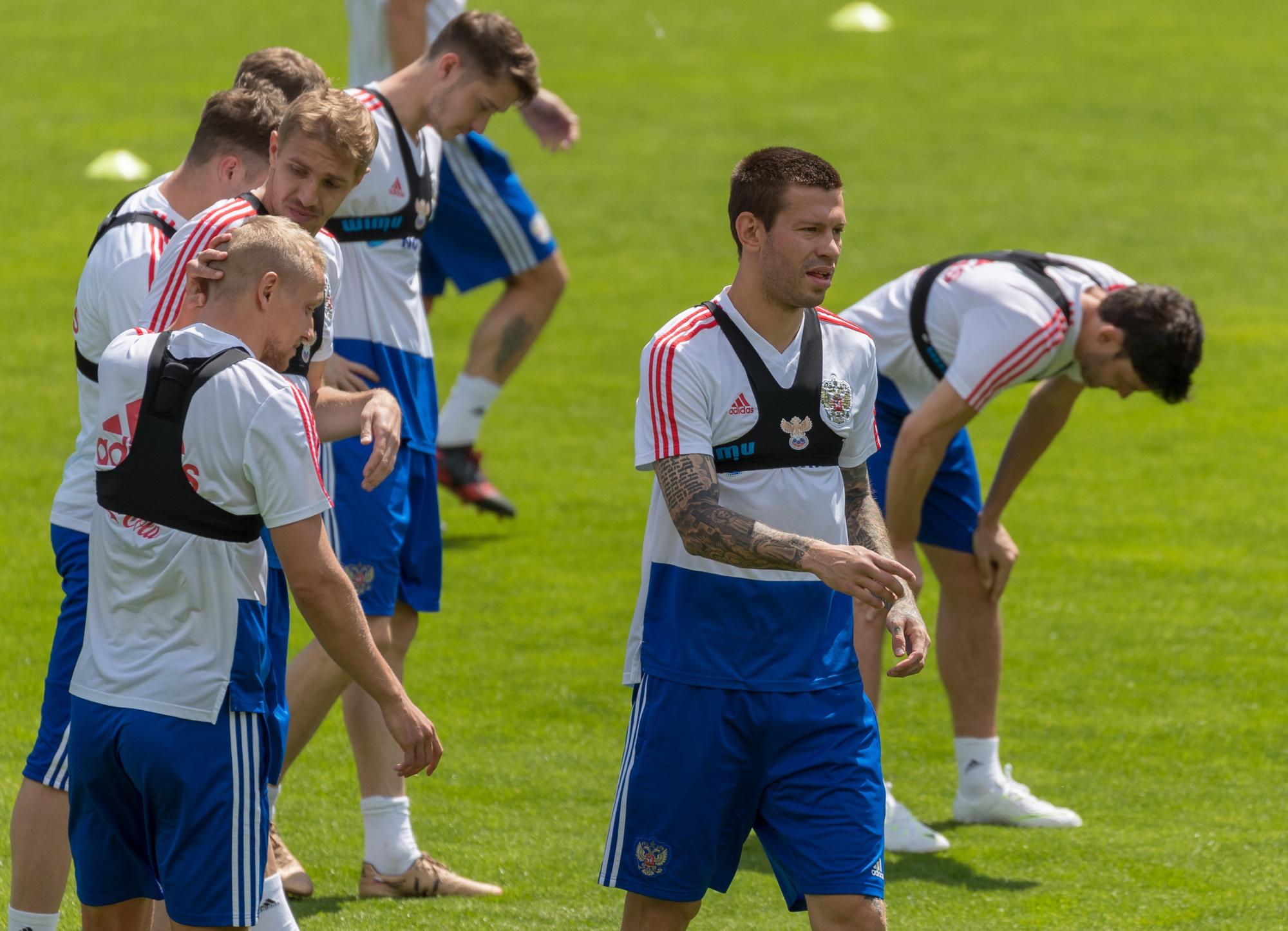 El jugador de la selección rusa de fútbol Fedor Smolov asiste al entrenamiento del equipo en Neustift im Stubaital (Austria) hoy, 21 de mayo de 2018. El equipo se prepara para el Mundial de Rusia 2018. 