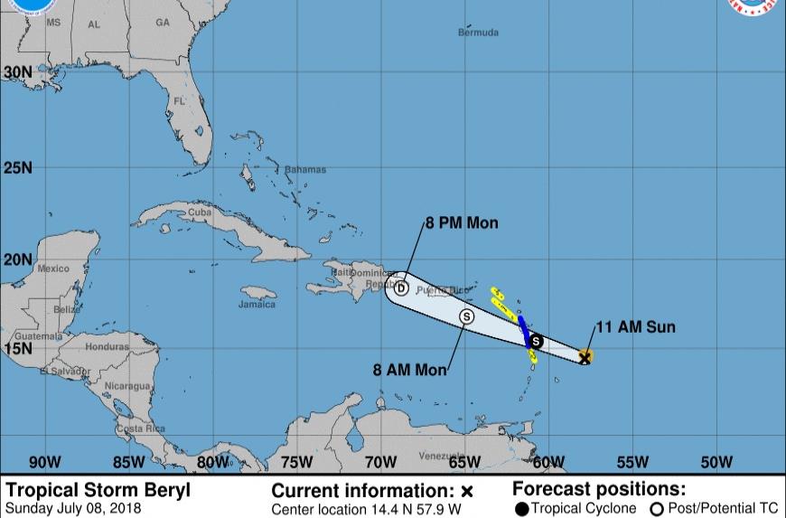 Lluvias de Beryl empezarán a sentirse en República Dominicana este lunes 