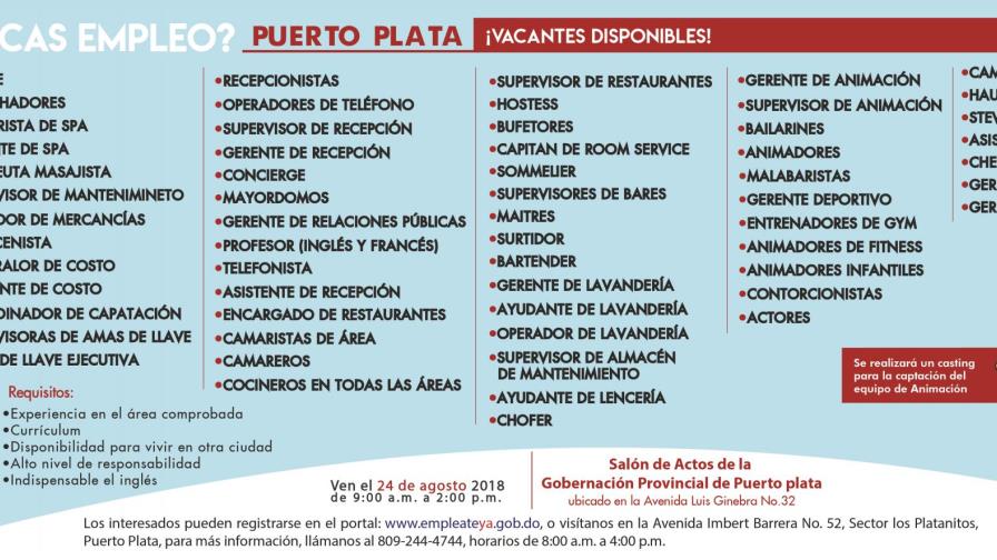 Ministerio de Trabajo invita a Jornada de Empleo en Puerto Plata