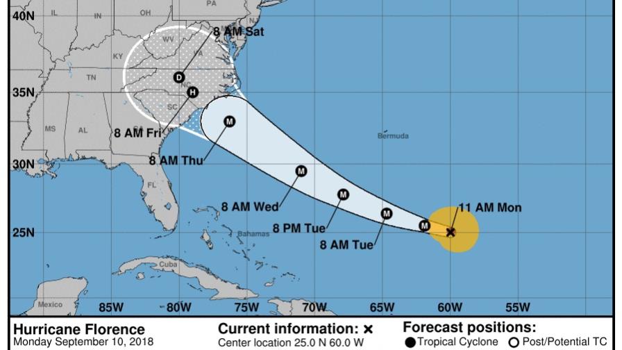 Florence sube a categoría 4 mientras se aproxima a la costa sureste de EE.UU.