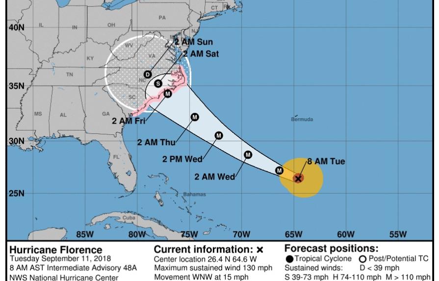 El “extremadamente peligroso” Florence se debilita ligeramente al acercarse a EEUU