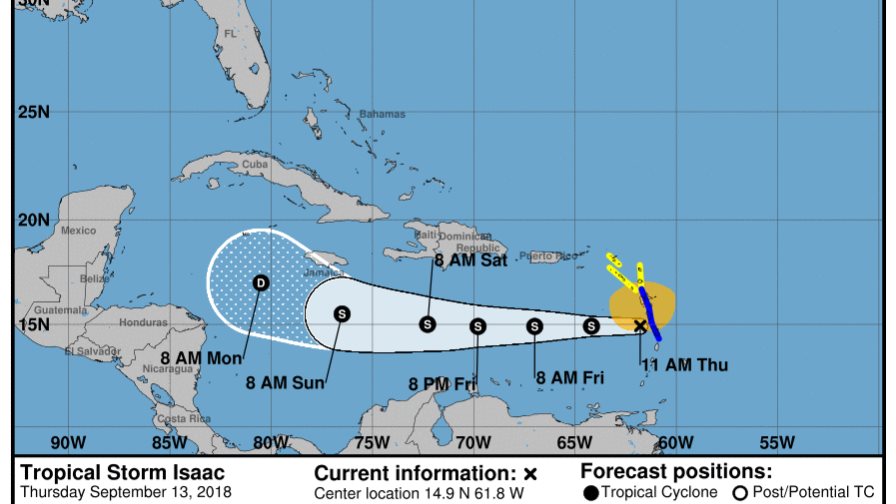 La tormenta tropical Isaac avanza por el este del Caribe La tormenta tropical Isaac avanza por el este del Caribe