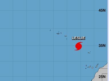 Huracán Leslie se aproxima a Portugal y España