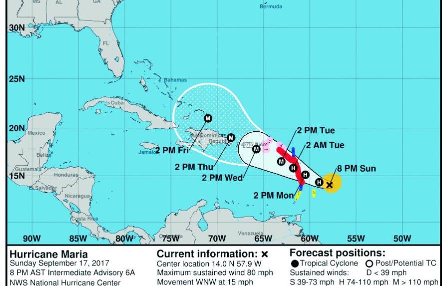Las autoridades ponen los ojos en huracán María
Las autoridades dominicanas ponen los ojos en tormenta María