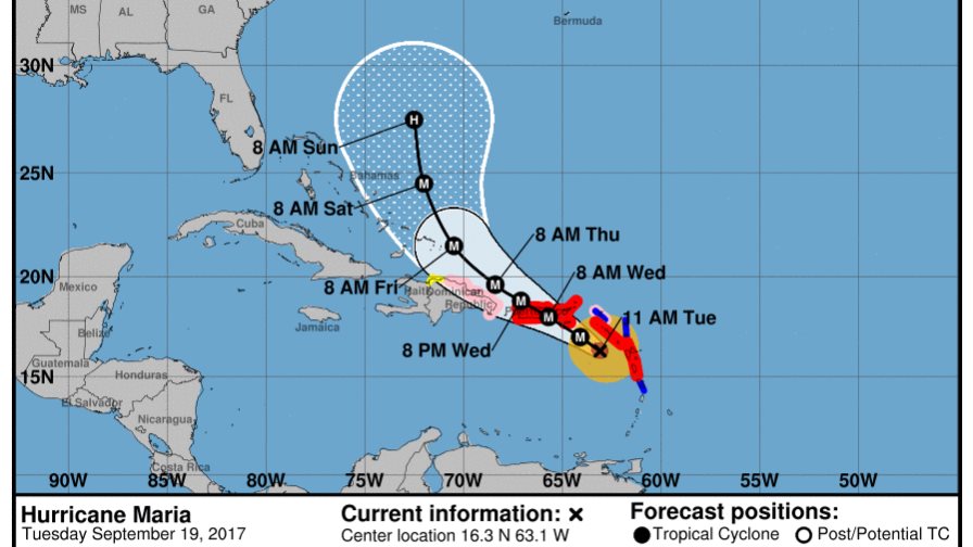 Centro Nacional de Huracanes prevé efectos de María en el país a partir del miércoles 