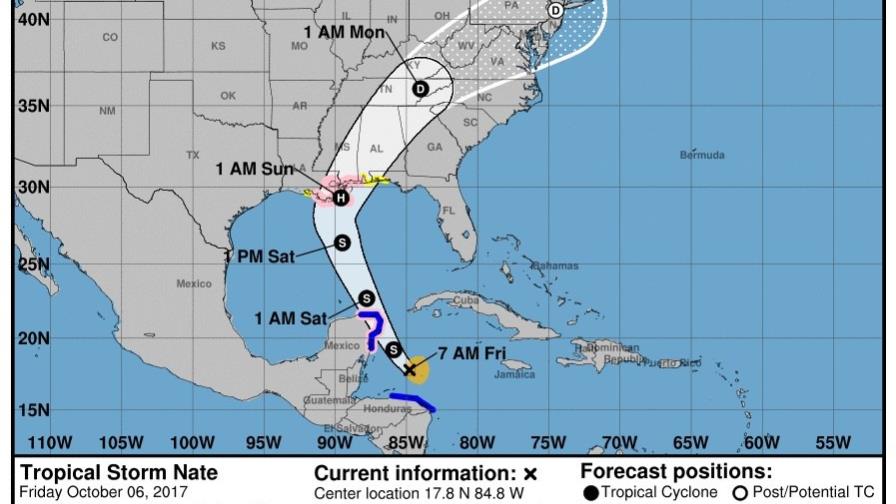 El huracán Nate se intensifica en medio del Golfo de México y va rumbo a EE.UU.