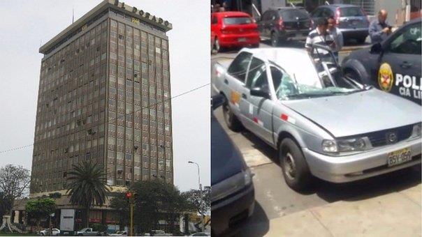 Hombre cae desde piso 18 de edificio en Lima, impacta en un taxi y sobrevive 