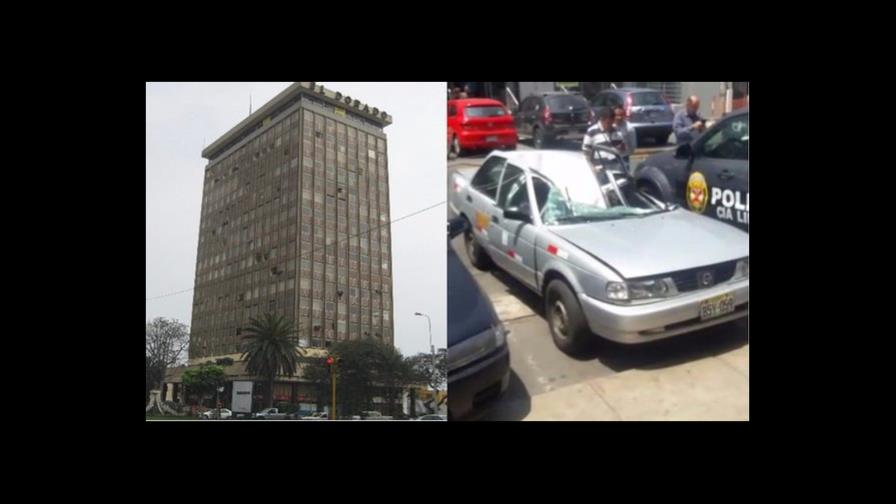 Hombre cae desde piso 18 de edificio en Lima, impacta en un taxi y sobrevive 
