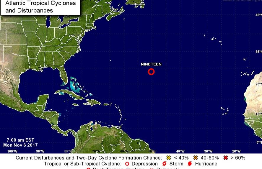  Se forma la décimo novena depresión tropical de la temporada