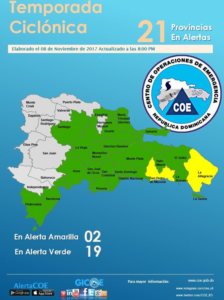 El COE mantiene 19 provincias en alerta verde y dos en amarilla