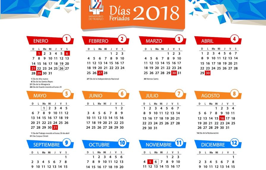 Ministerio de Trabajo reitera feriados correspondientes al año 2018