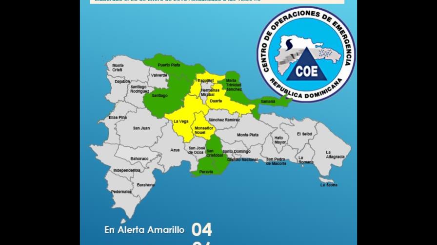 COE mantiene cuatro provincias en alerta amarilla