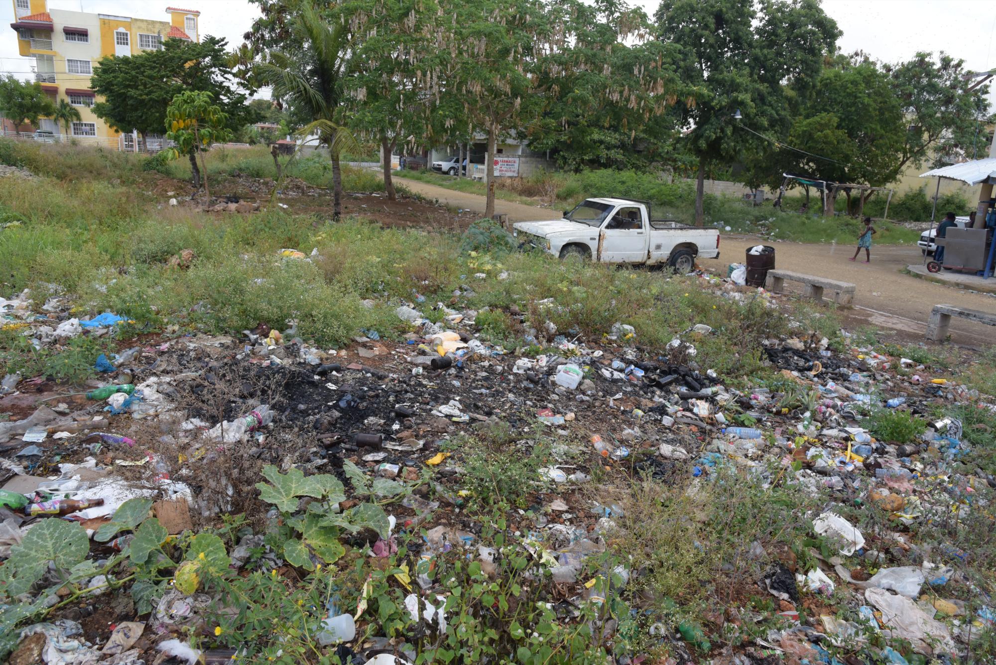 Una de las áreas verdes que  cuidan para una cancha (José Justo Féliz)