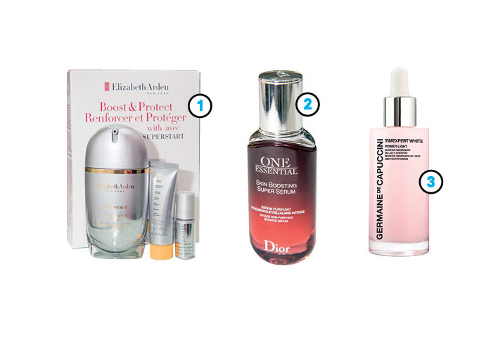 1. Boost and Protect. Renforcer et Protéger. @elizabetharden. 2. Skin Boosting One Essential, Dior. @sensesrd 3. Timexpert White