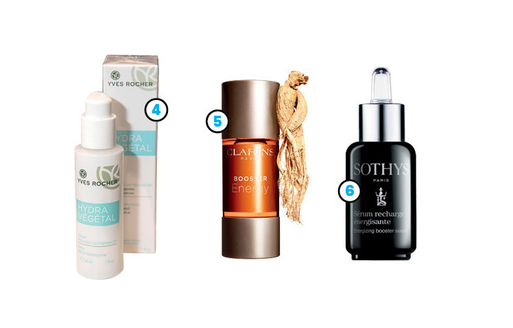 1. Moisture Boost Hydra Végétal.@yvesrocherrd.2. Booster Energy, Clarins. @tiendasprestige 3. Energizing booster serum. @sothysrd.