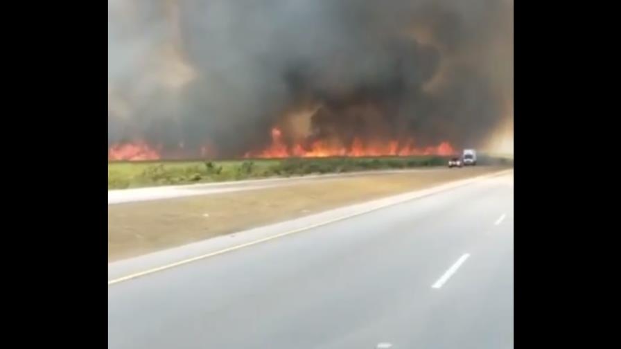 Fuego en cañaveral afecta visibilidad de conductores en la autopista del Este